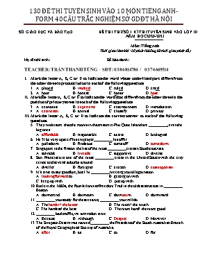 Đề thi thử tuyển sinh vào Lớp 10 môn Tiếng Anh - Đề số 1 - Năm học 2020-2021 - Trần Thanh Tùng